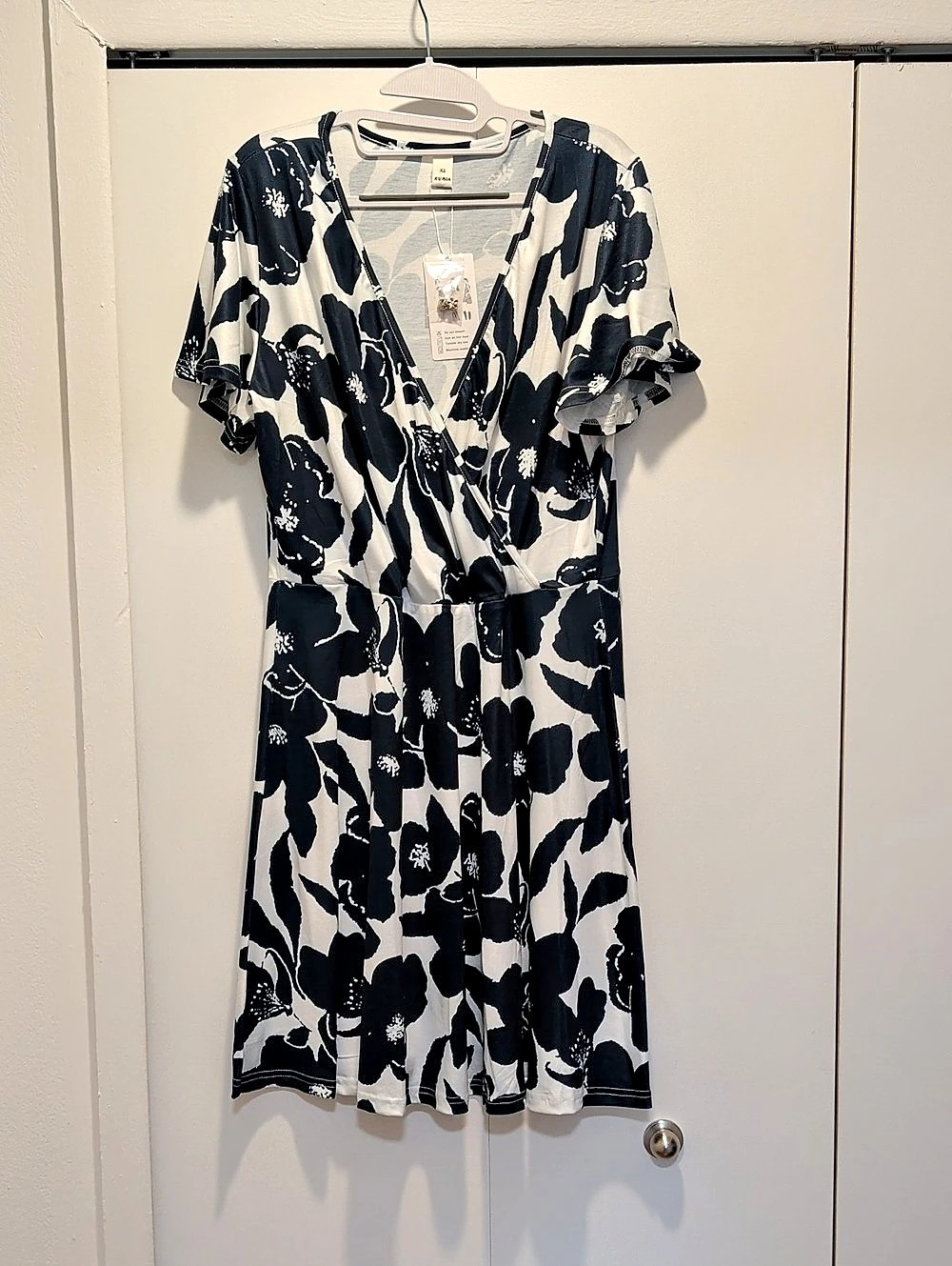 RUMIA Women's Wrap V-Neck Summer Dress Floral Midi Blue & White XL